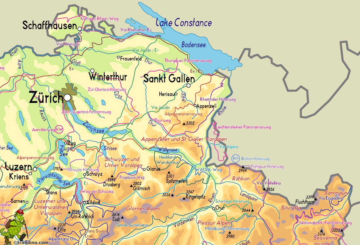 Map Hiking Trails Switzerland NE