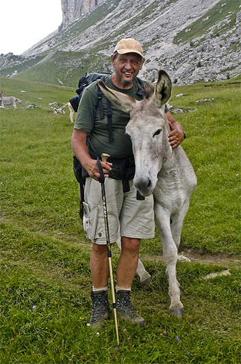 Fred Triep after pacifying donkeys raiding his backpack
